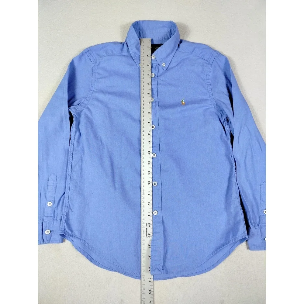 Ralph Lauren Shirt Youth Medium 10-12 Blue‎ Linen Cotton Button Down Pony Logo